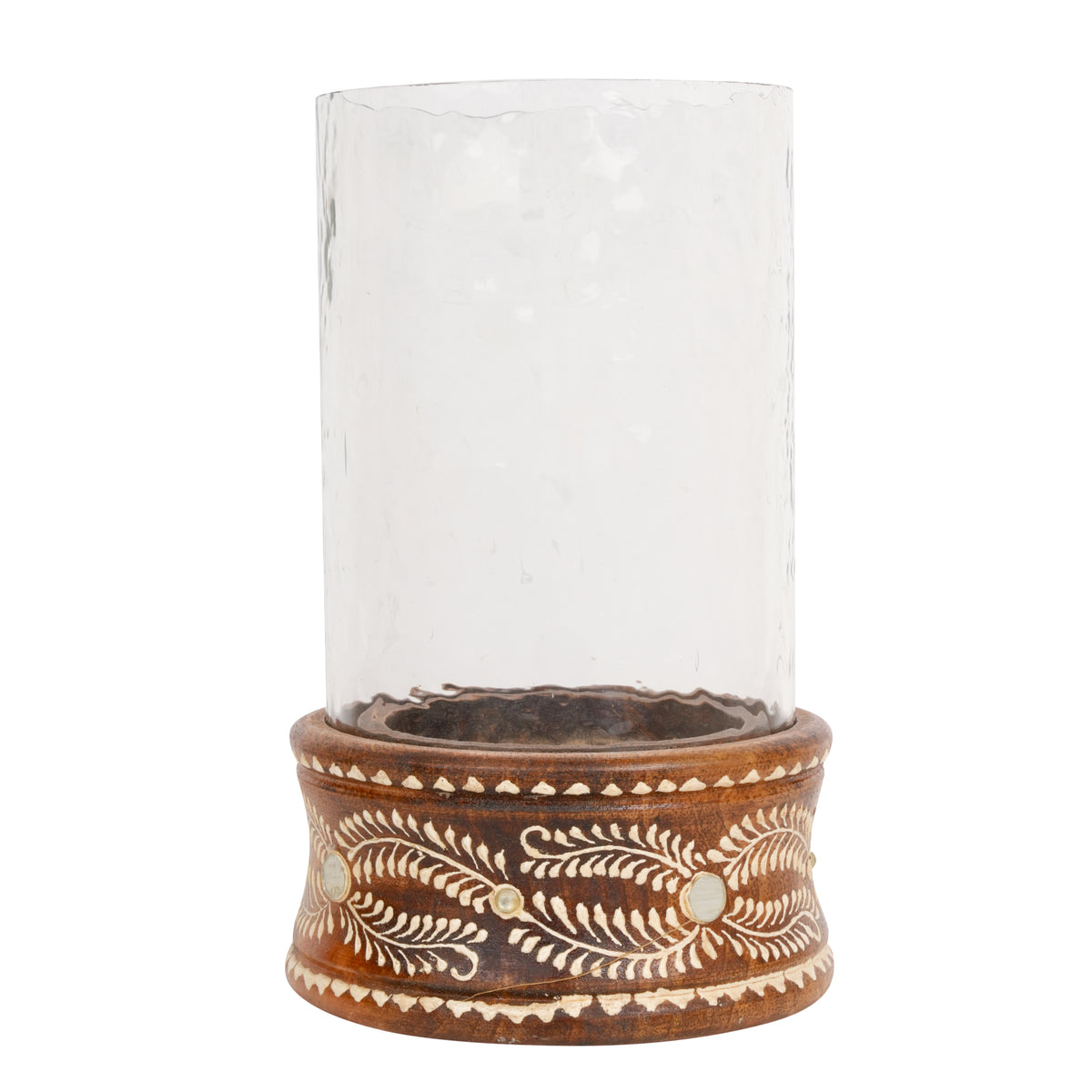 Handcrafted Rajasthani Wooden and Glass Candleholder – Elegant Illumination