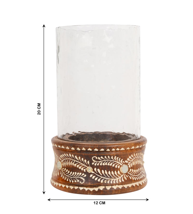 Handcrafted Rajasthani Wooden and Glass Candleholder – Elegant Illumination