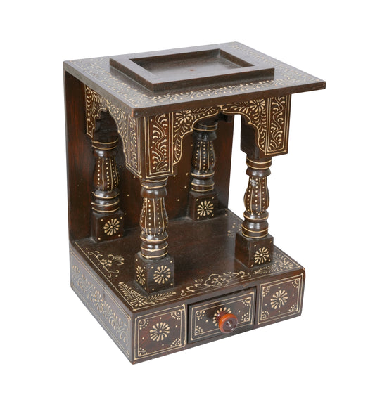 Handcrafted Rajasthani Wooden Temple with Drawers – Traditional Jharoka Design