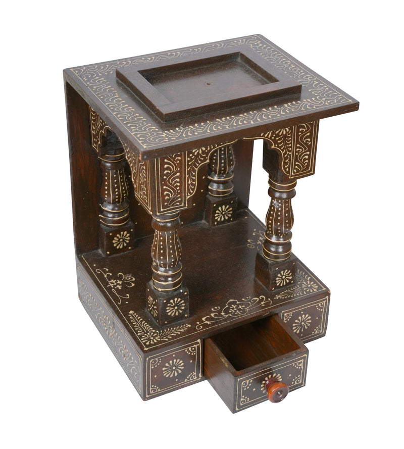 Handcrafted Rajasthani Wooden Temple with Drawers – Traditional Jharoka Design