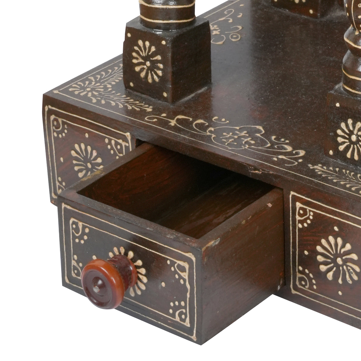 Handcrafted Rajasthani Wooden Temple with Drawers – Traditional Jharoka Design