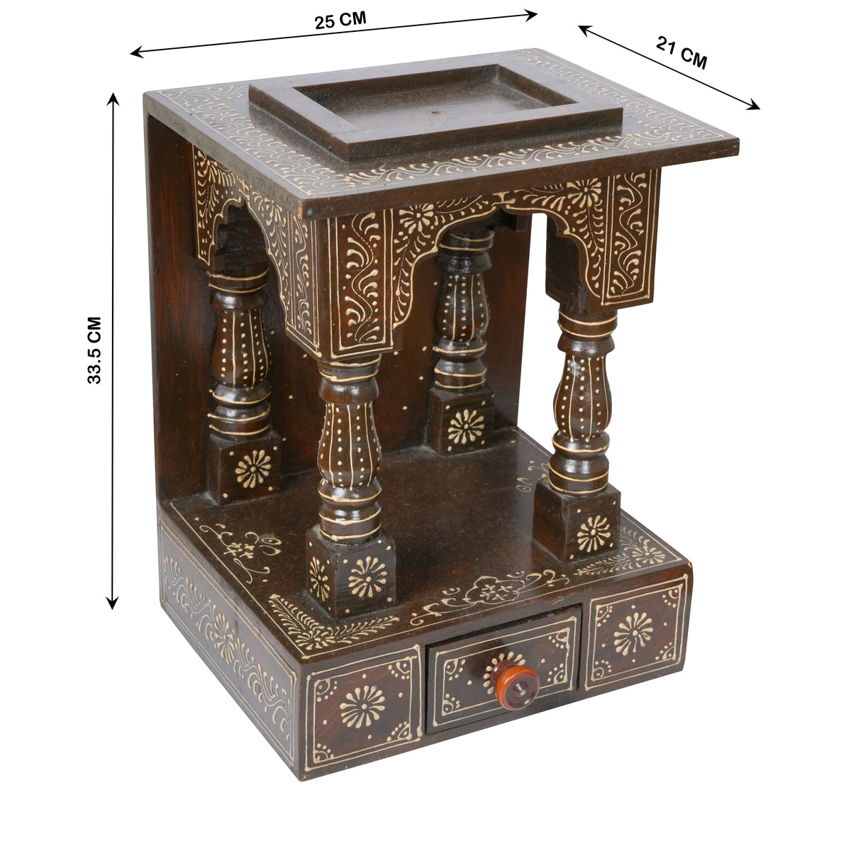 Handcrafted Rajasthani Wooden Temple with Drawers – Traditional Jharoka Design