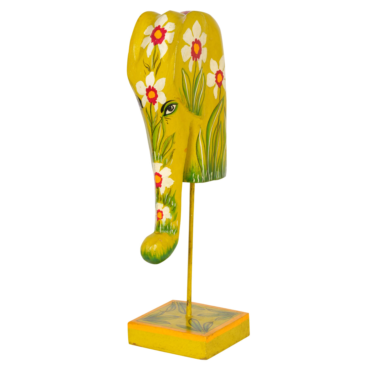 Hand-Painted Wooden Elephant Sculptures