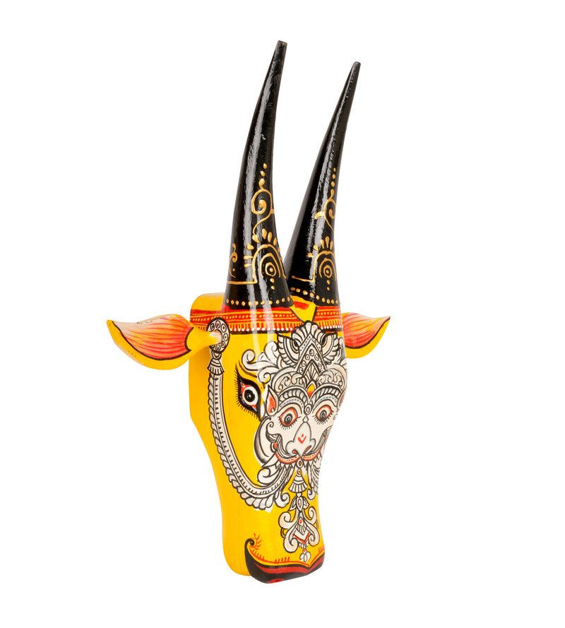 Hand-Painted Wooden Bull Head - Large