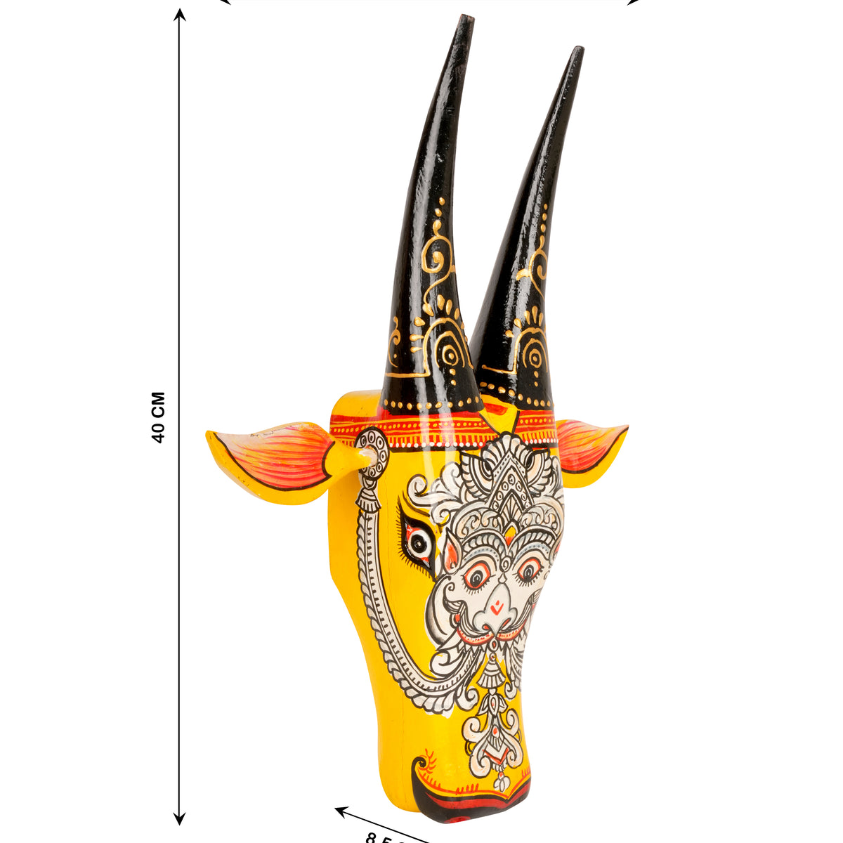 Hand-Painted Wooden Bull Head - Large