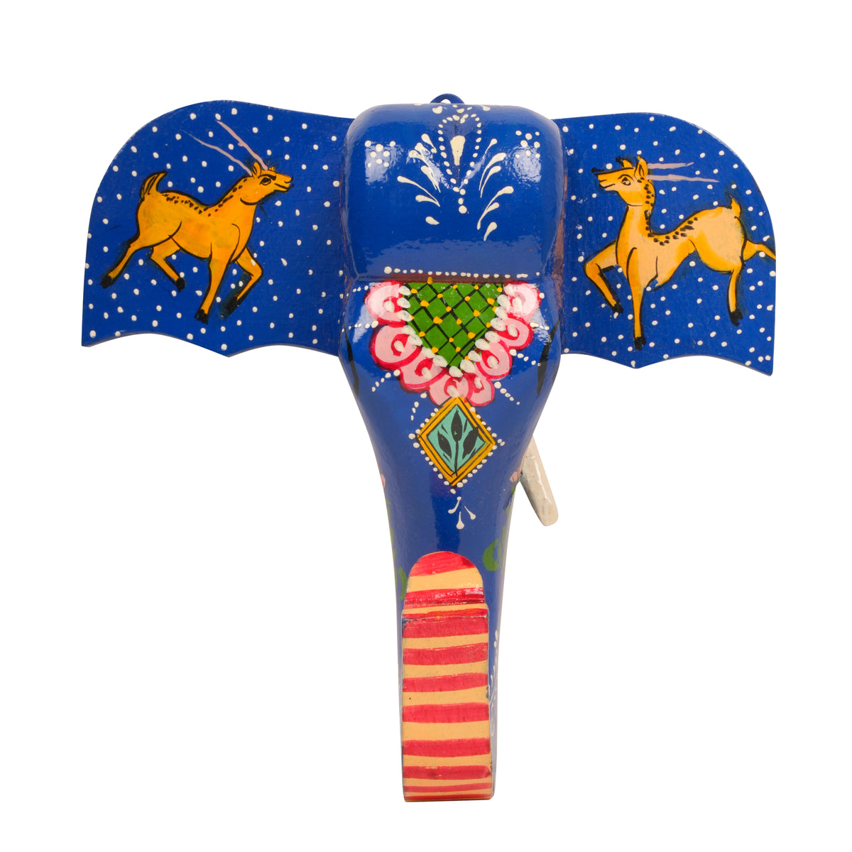 Folk Art Wooden Handpainted Elephant Head - Small