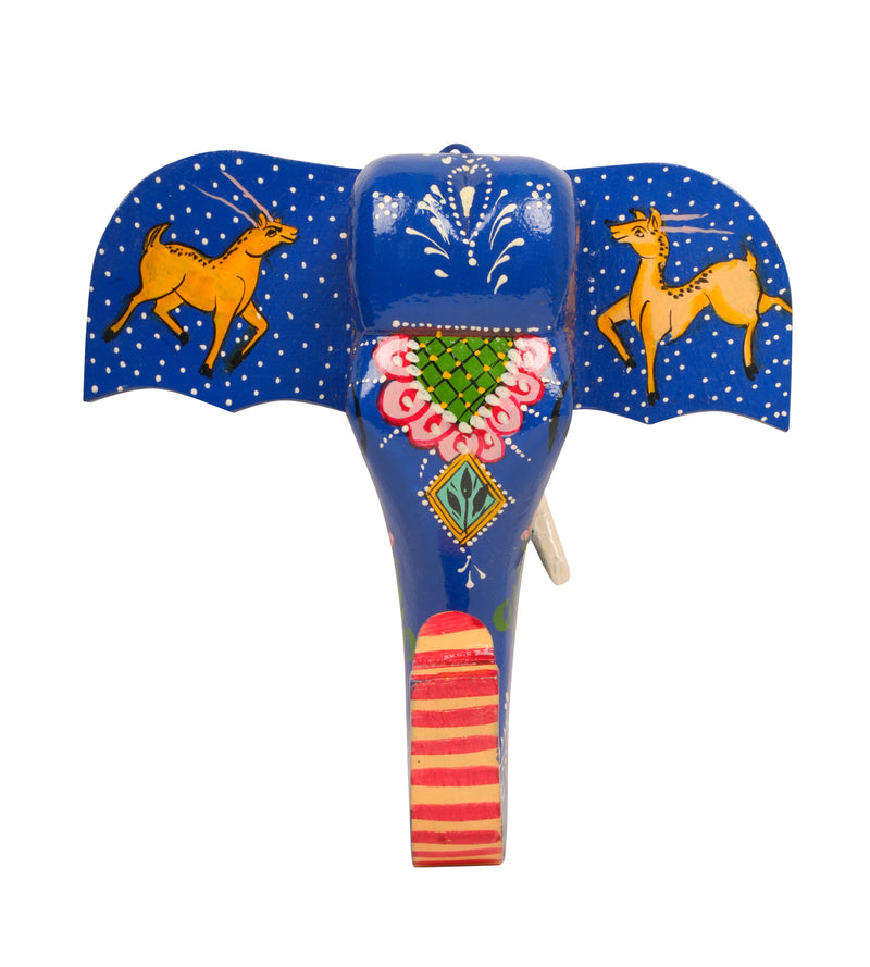 Folk Art Wooden Handpainted Elephant Head - Small