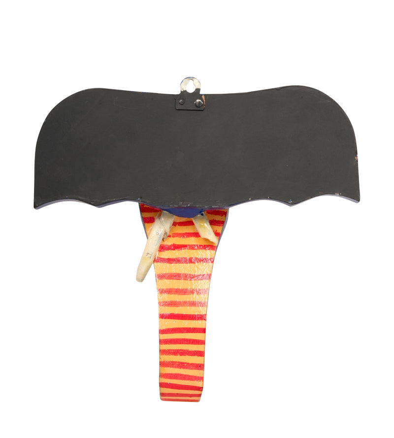 Folk Art Wooden Handpainted Elephant Head - Small