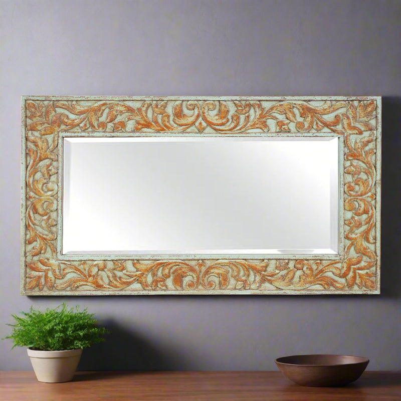 Vintage Kanaka Mirror - Gold-Toned Hand-Carved Wooden Mirror Frame