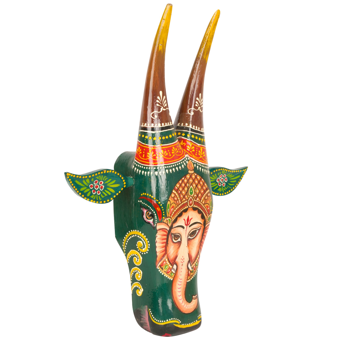 Hand-Painted Wooden Bull Head - Large