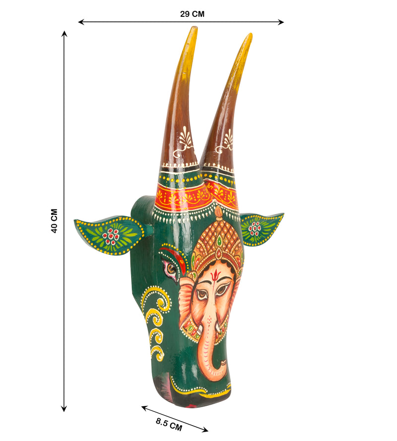 Hand-Painted Wooden Bull Head - Large