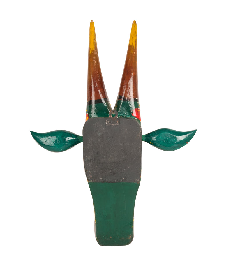 Hand-Painted Wooden Bull Head - Large