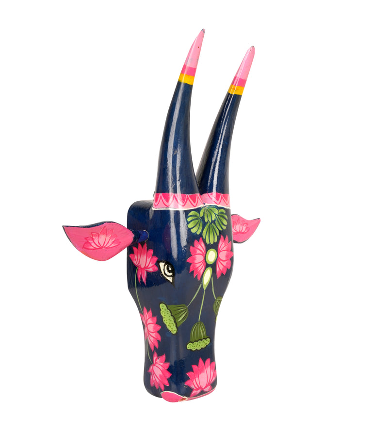 Hand-Painted Wooden Bull Head - Large