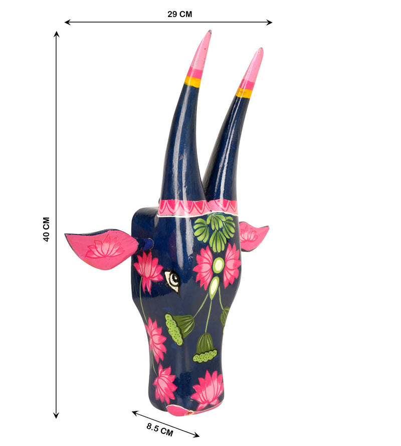 Hand-Painted Wooden Bull Head - Large