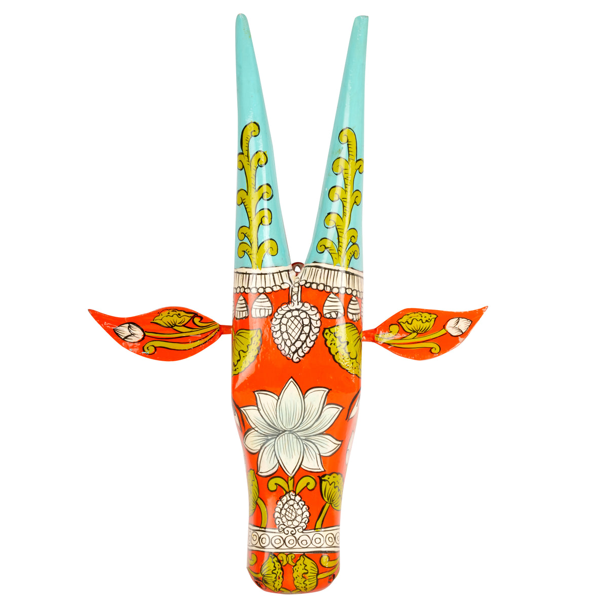 Hand-Painted Wooden Bull Head - Large