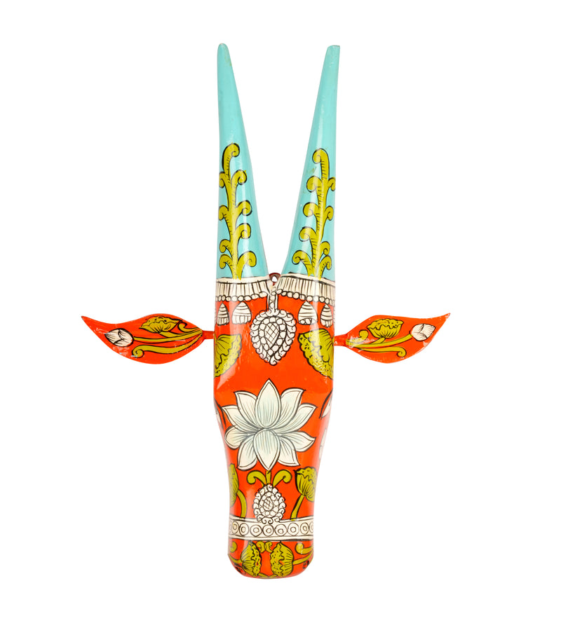 Hand-Painted Wooden Bull Head - Large