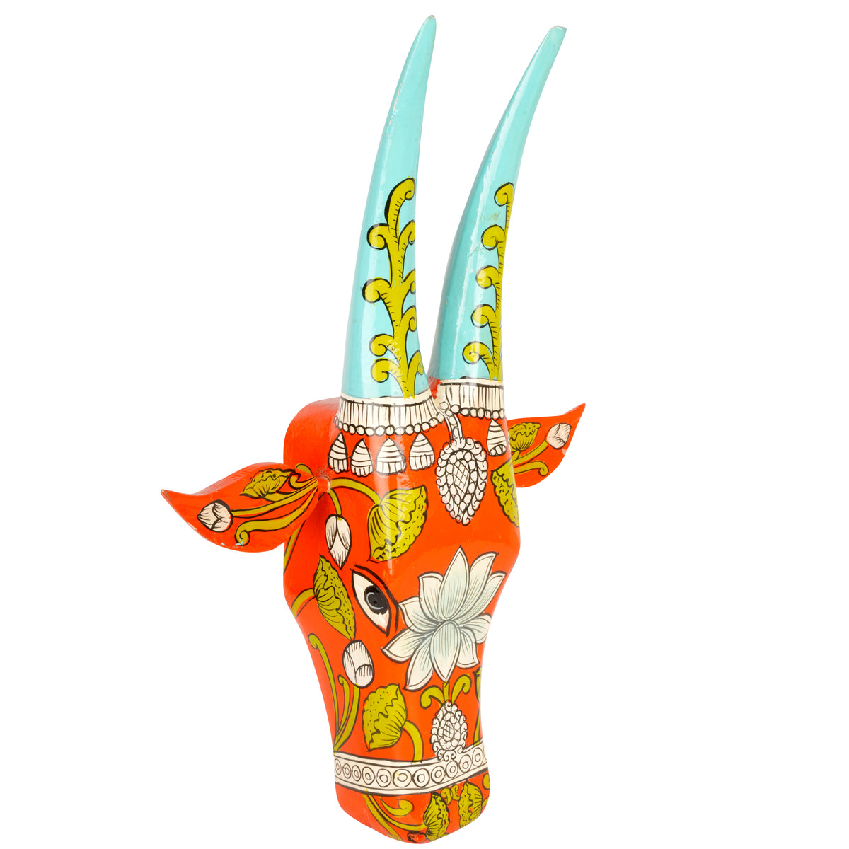 Hand-Painted Wooden Bull Head - Large