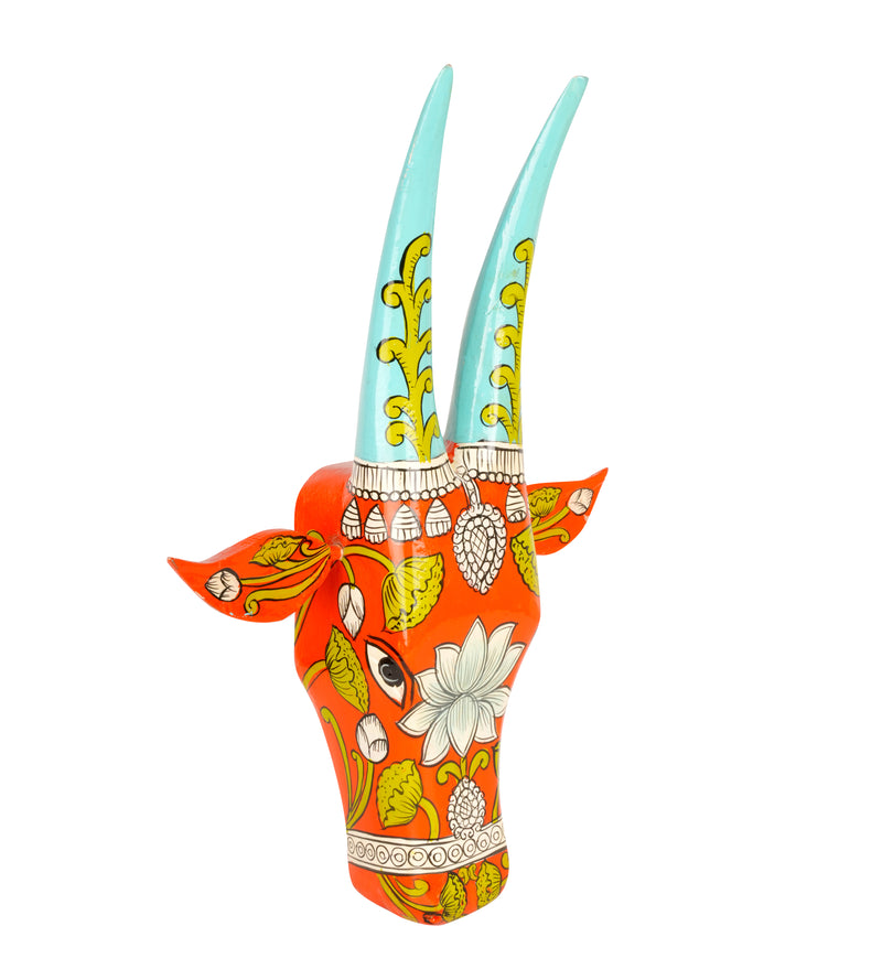 Hand-Painted Wooden Bull Head - Large