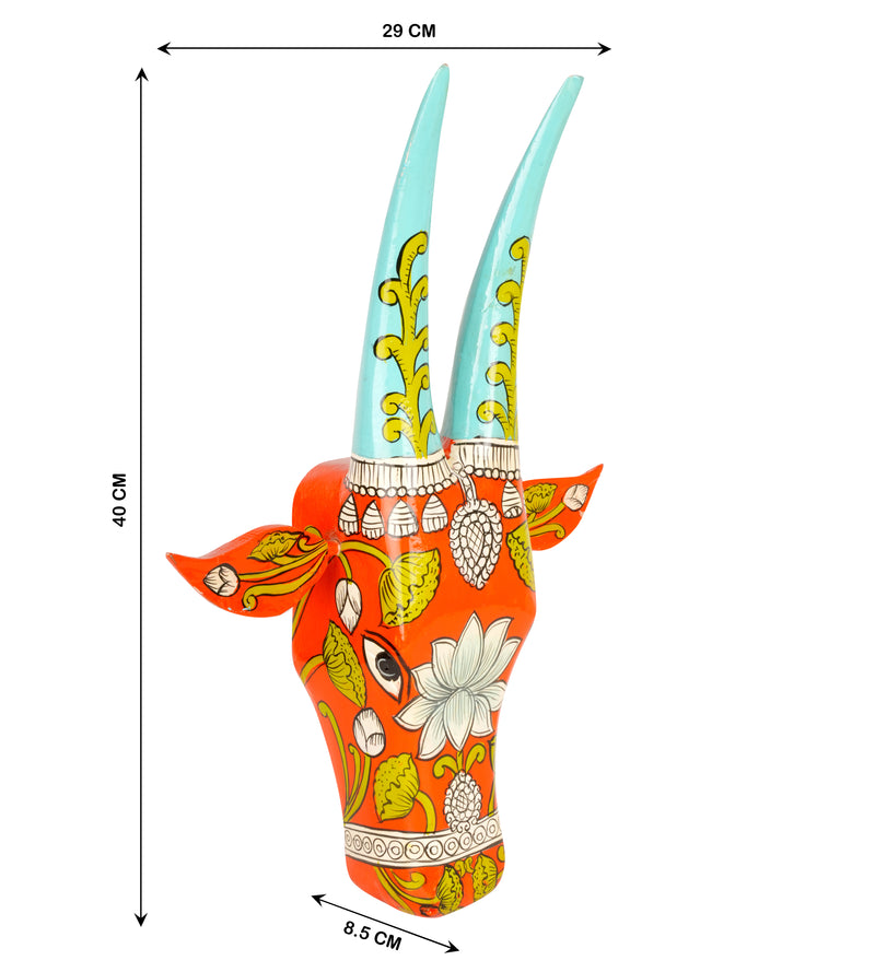 Hand-Painted Wooden Bull Head - Large