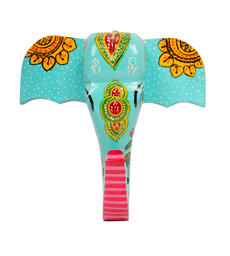 Folk Art Wooden Handpainted Elephant Head - Small