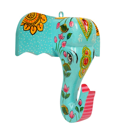 Folk Art Wooden Handpainted Elephant Head - Small