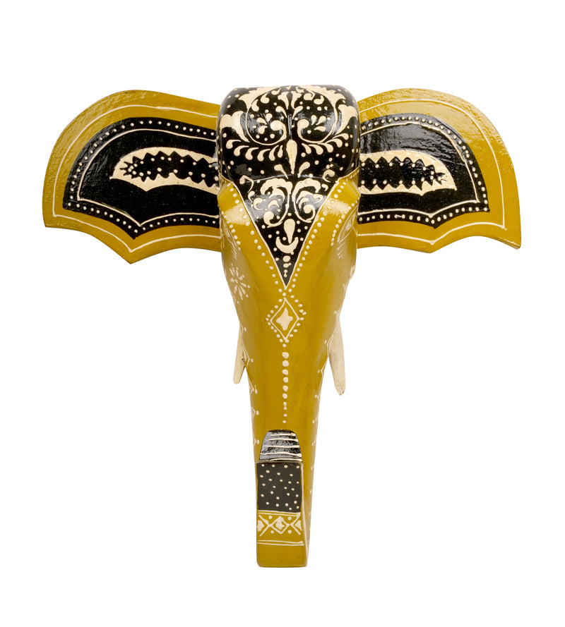 Vibrant Handpainted Wooden Elephant Mask - Large
