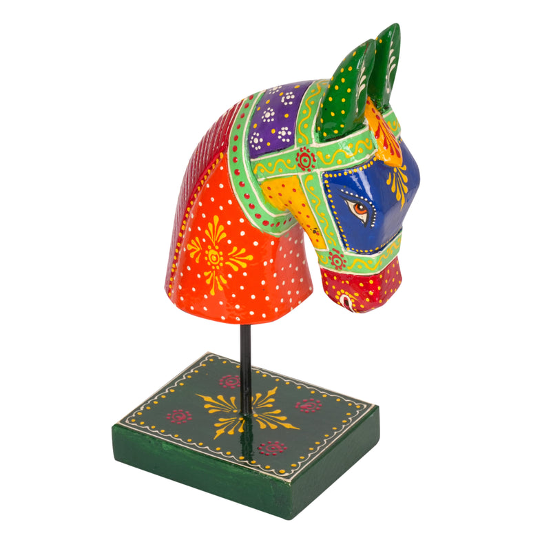 Hand-Painted Wooden Horse Head Sculpture