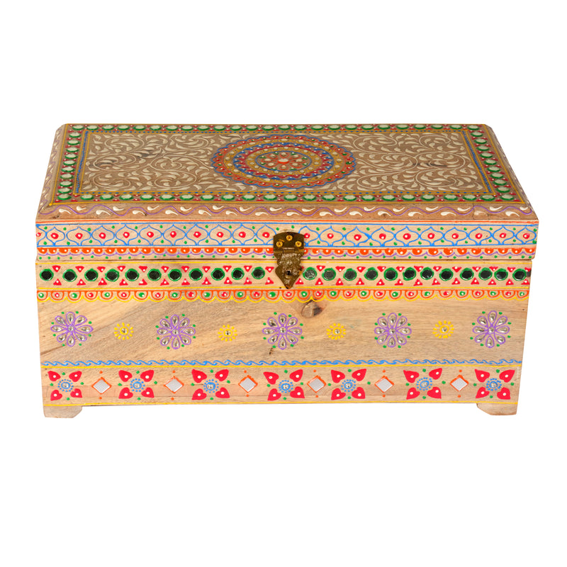 Handcrafted Rajasthani Wooden Storage Box – Vibrant Painted Motifs