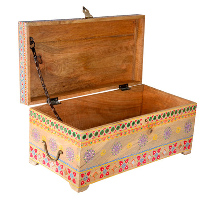 Handcrafted Rajasthani Wooden Storage Box – Vibrant Painted Motifs