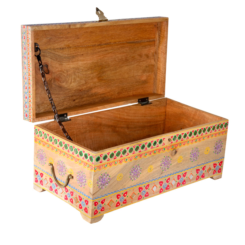 Handcrafted Rajasthani Wooden Storage Box – Vibrant Painted Motifs