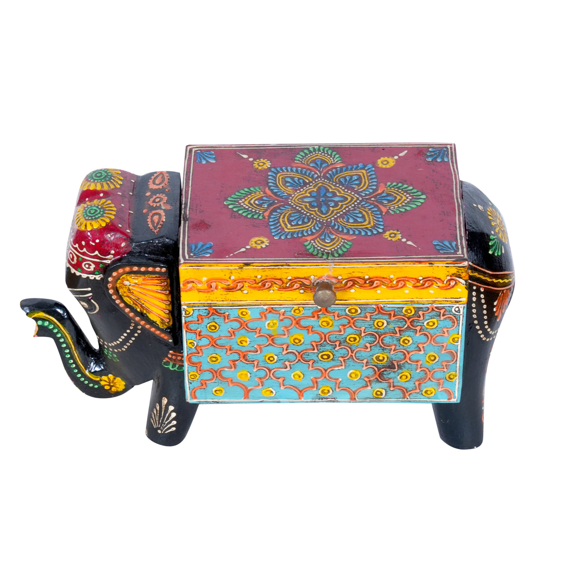Hand-Painted Wooden Elephant Trinket Box