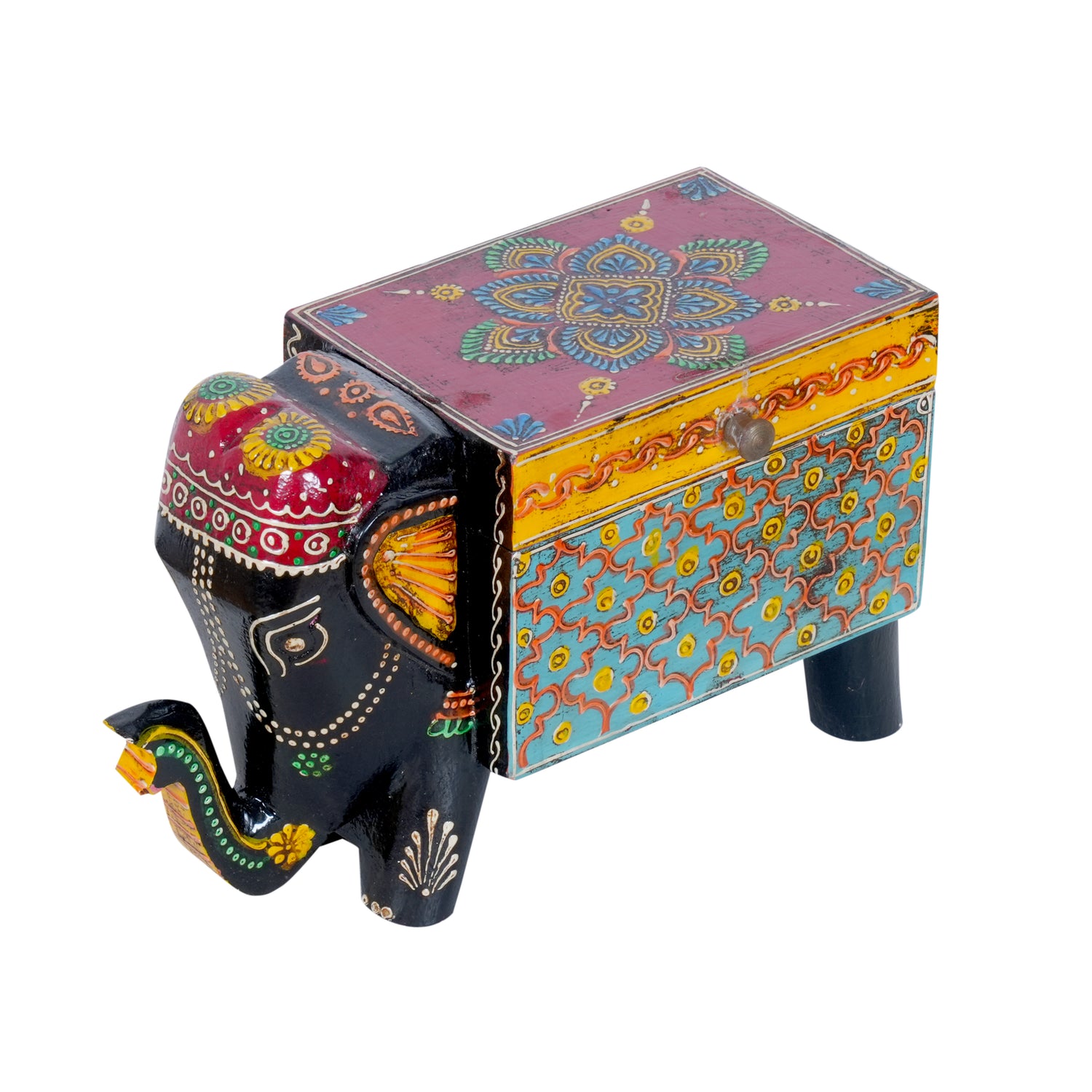 Hand-Painted Wooden Elephant Trinket Box