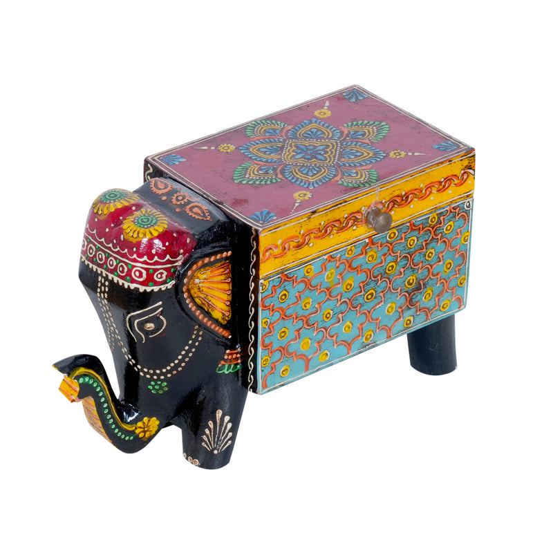 Hand-Painted Wooden Elephant Trinket Box