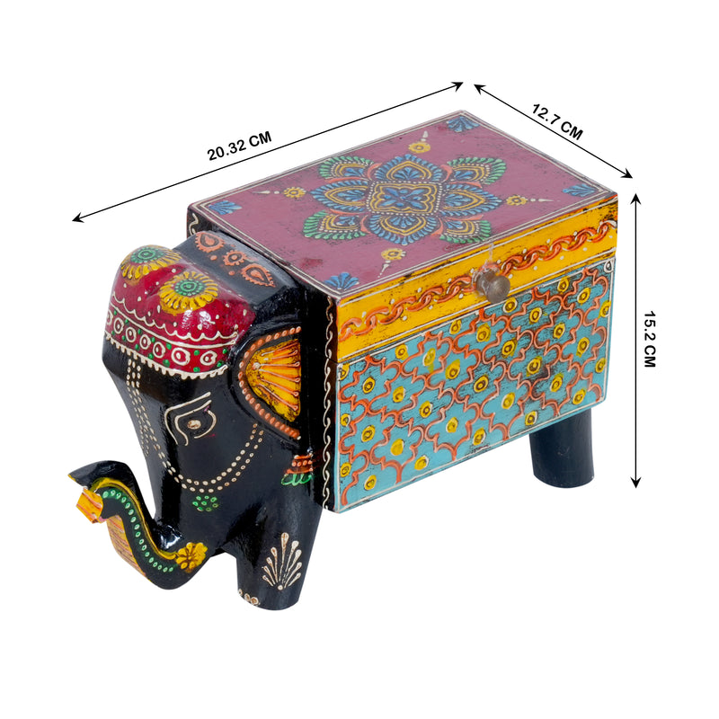 Hand-Painted Wooden Elephant Trinket Box