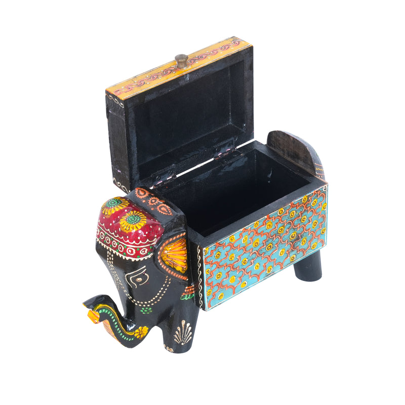Hand-Painted Wooden Elephant Trinket Box