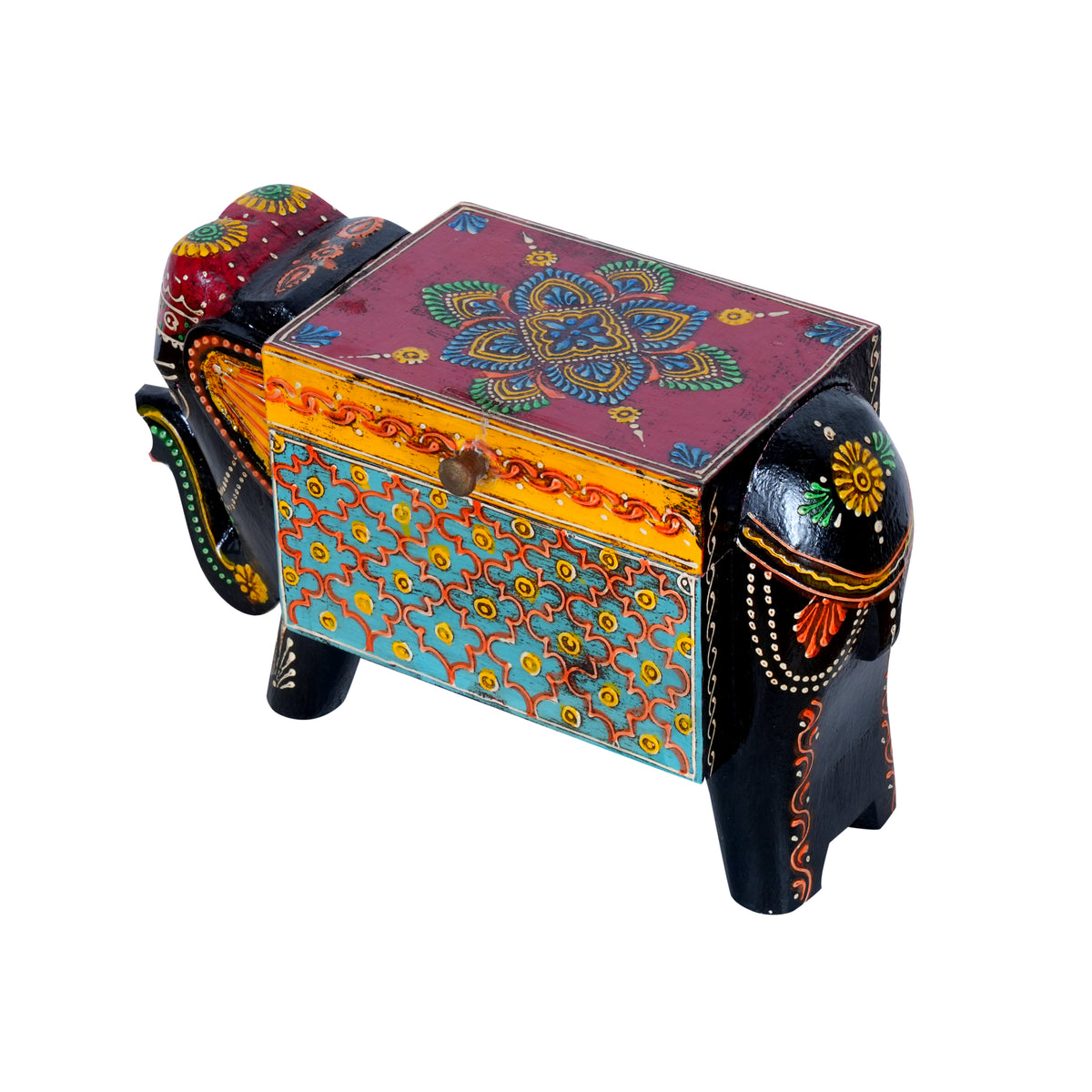 Hand-Painted Wooden Elephant Trinket Box