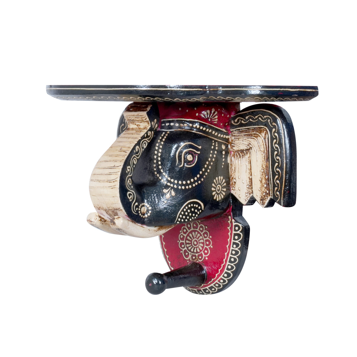 Hand-Painted Wooden Elephant Wall Bracket and Shelf