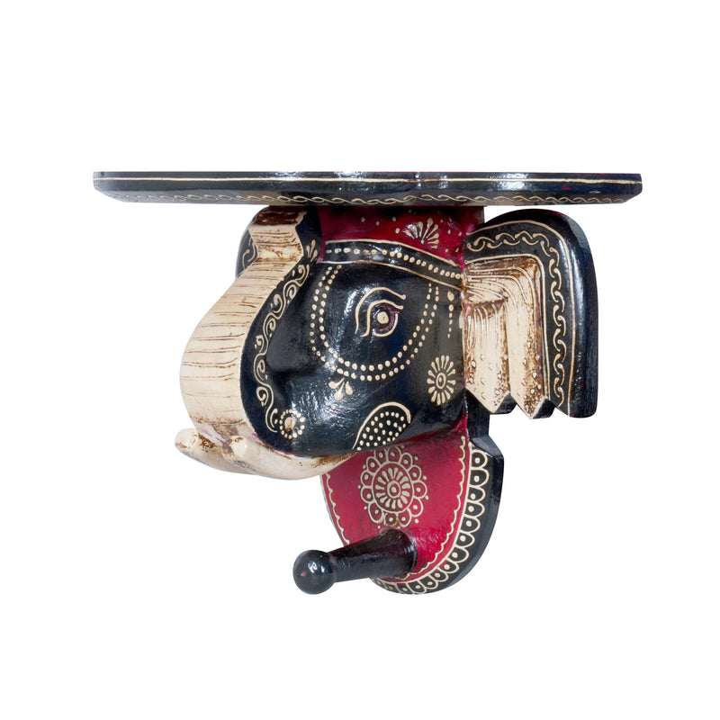 Hand-Painted Wooden Elephant Wall Bracket and Shelf
