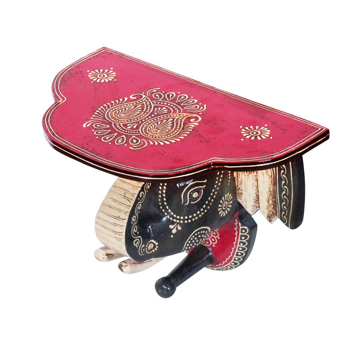 Hand-Painted Wooden Elephant Wall Bracket and Shelf