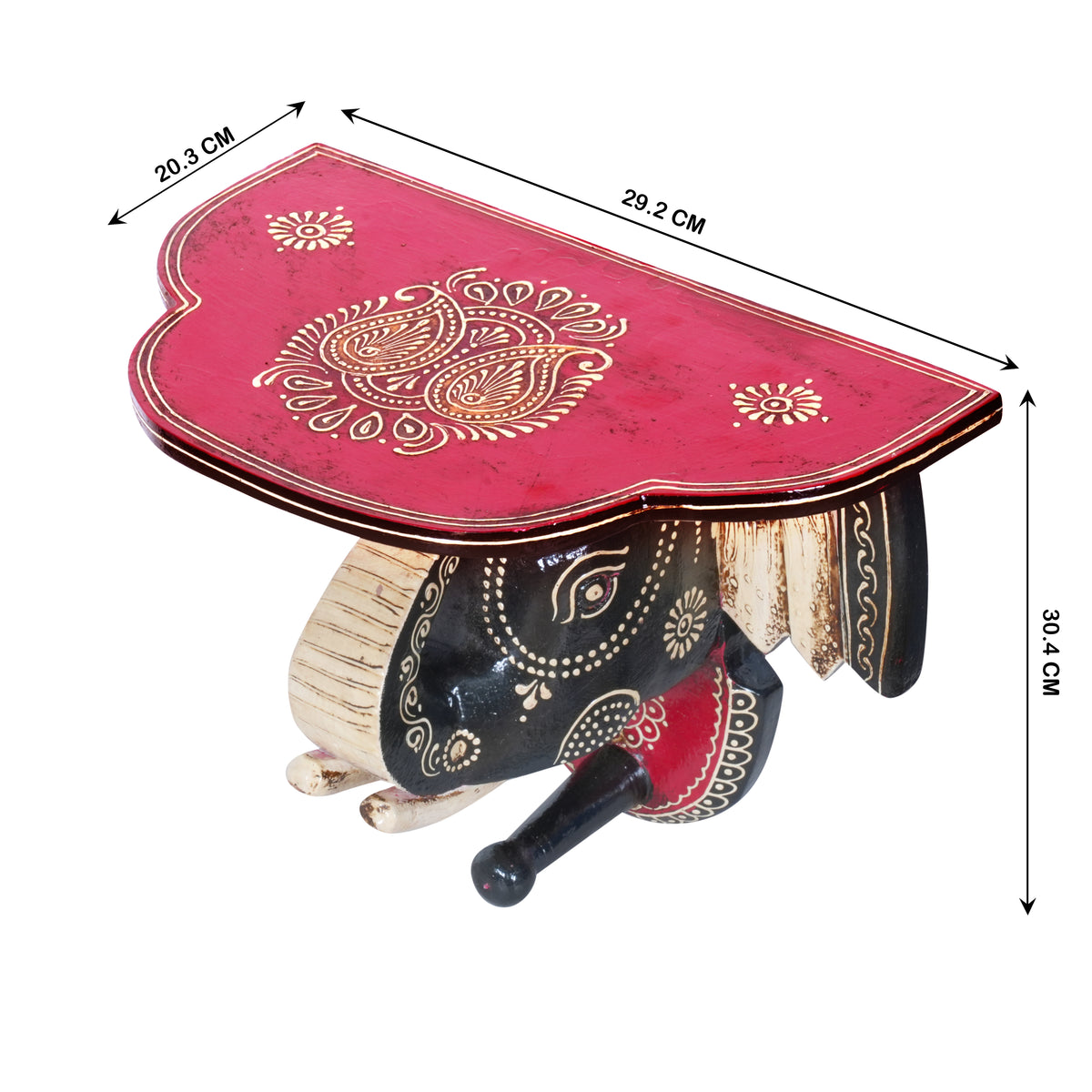 Hand-Painted Wooden Elephant Wall Bracket and Shelf