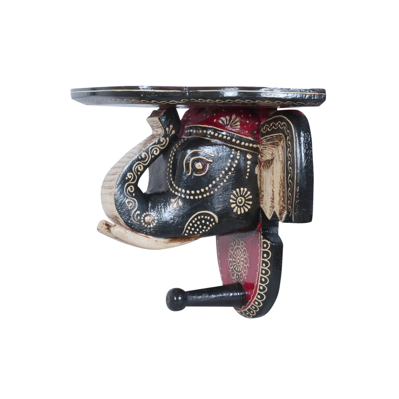 Hand-Painted Wooden Elephant Wall Bracket and Shelf