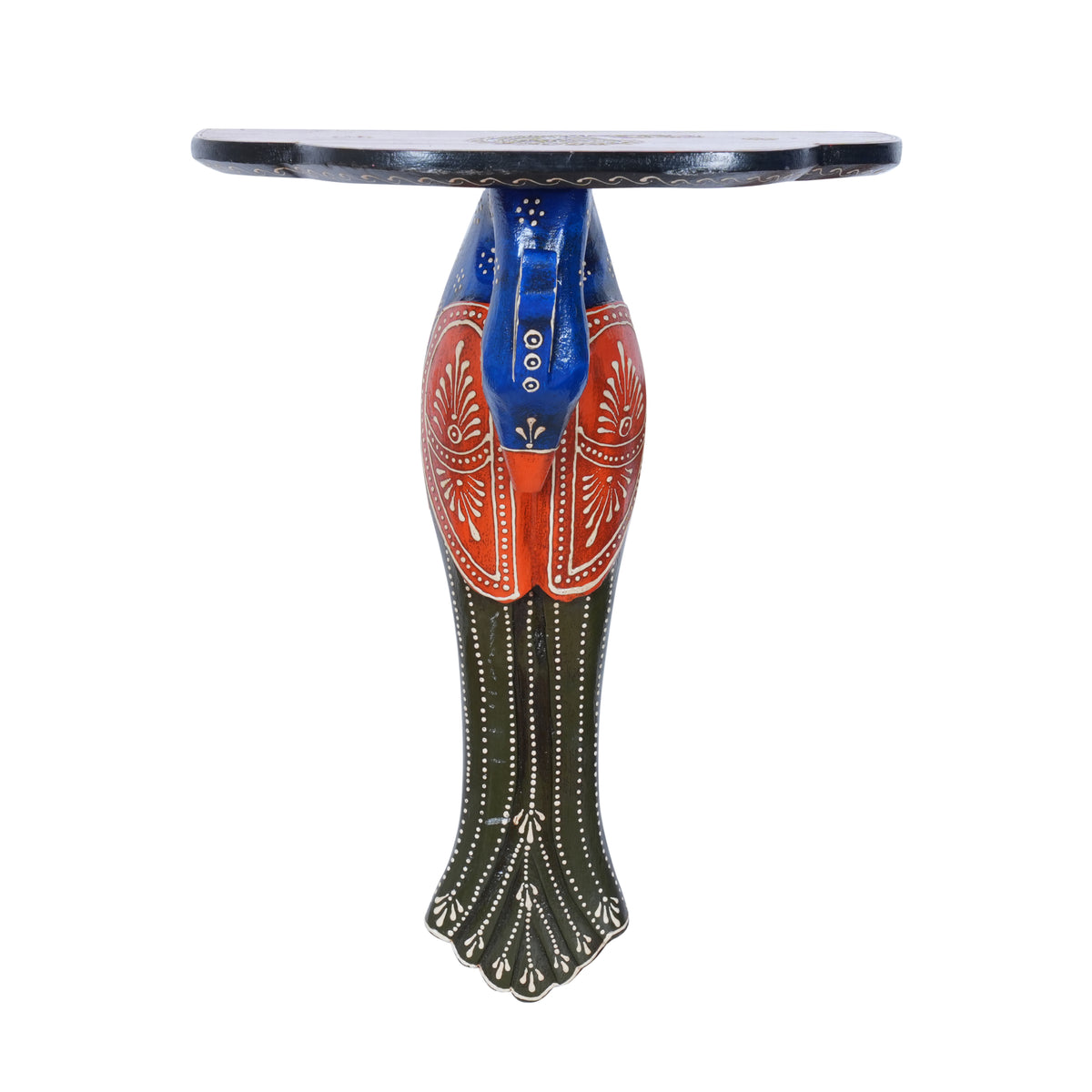 Hand-Painted Wooden Peacock Wall Bracket and Shelf