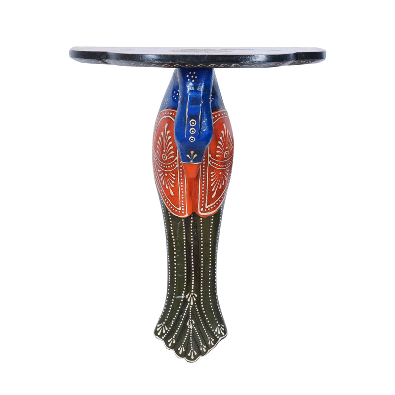 Hand-Painted Wooden Peacock Wall Bracket and Shelf