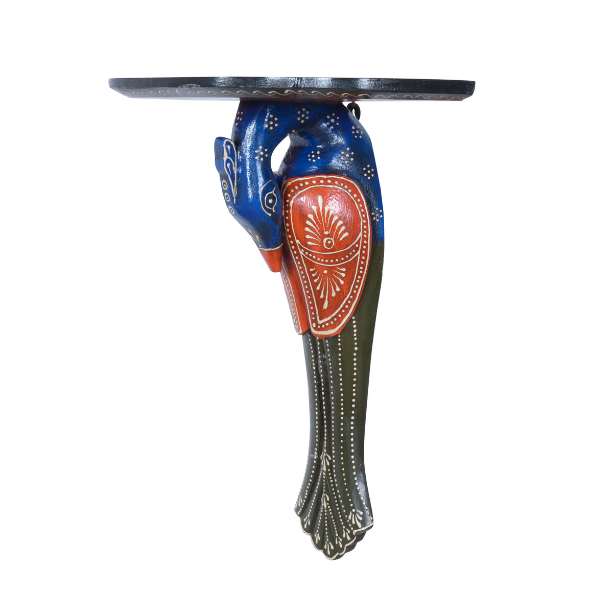 Hand-Painted Wooden Peacock Wall Bracket and Shelf