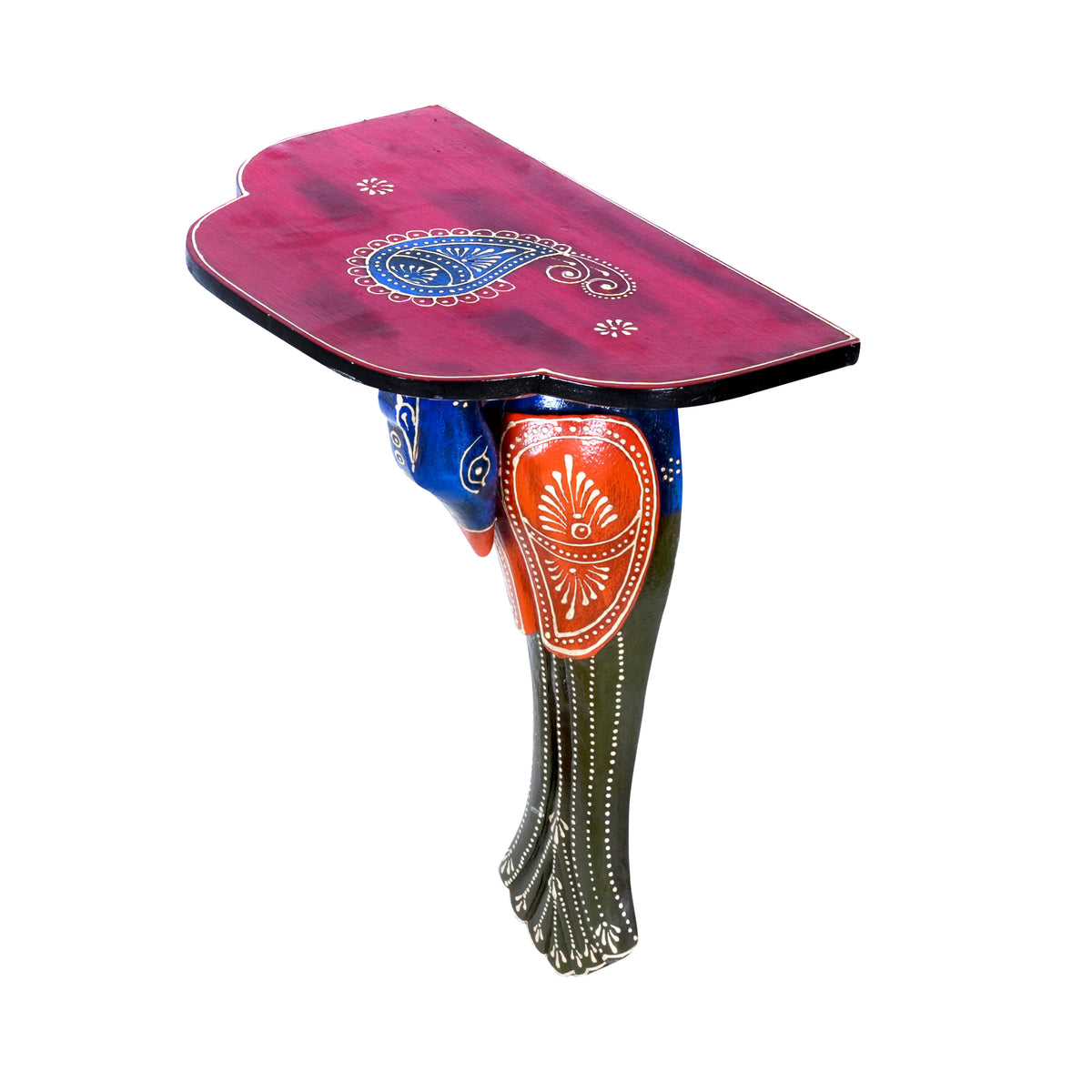 Hand-Painted Wooden Peacock Wall Bracket and Shelf