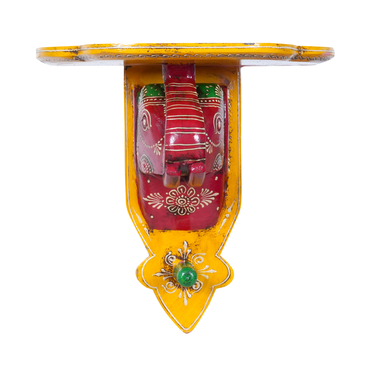 Vibrant Hand-Painted Wooden Elephant Wall Shelf with Hook