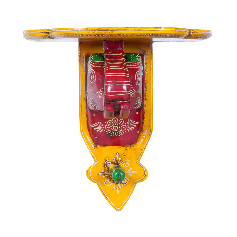 Vibrant Hand-Painted Wooden Elephant Wall Shelf with Hook