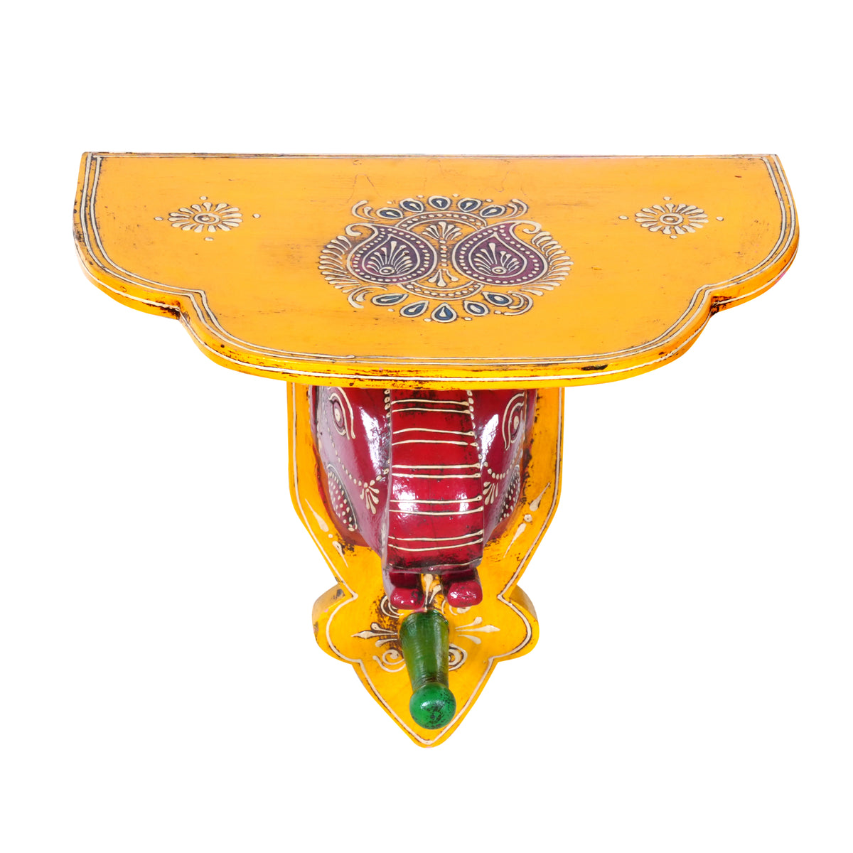 Vibrant Hand-Painted Wooden Elephant Wall Shelf with Hook
