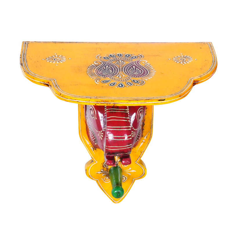 Vibrant Hand-Painted Wooden Elephant Wall Shelf with Hook