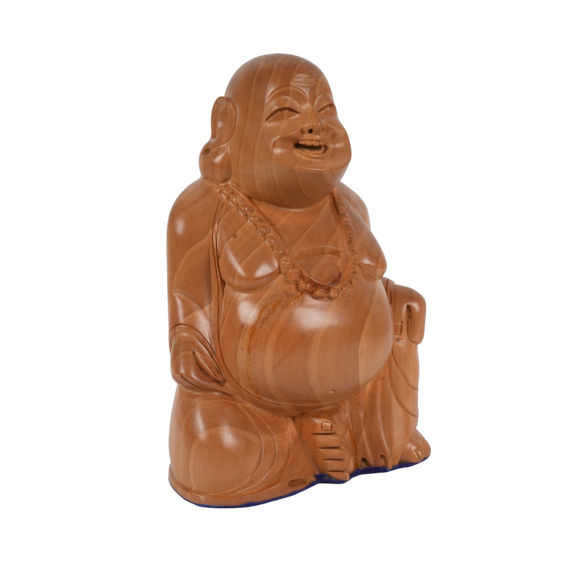 Handcrafted Wooden Laughing Buddha | Seated Prosperity Figurine